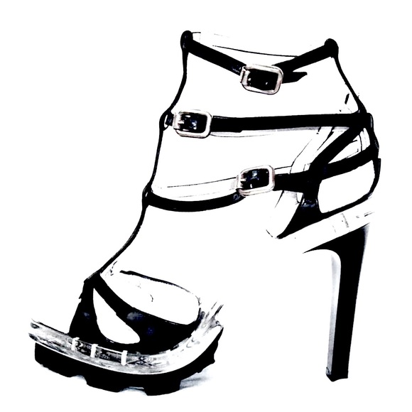Celine Vintage Transparent Lucite Leather Silk Platform High Heels - Picture 2 of 2